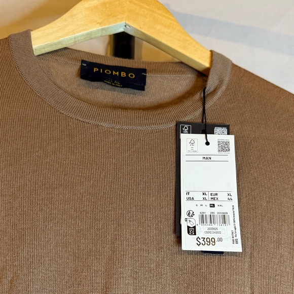 OVS Fashion Piombo Men's XL Tan 100% Cashmere Sweater - Picture 3 of 4